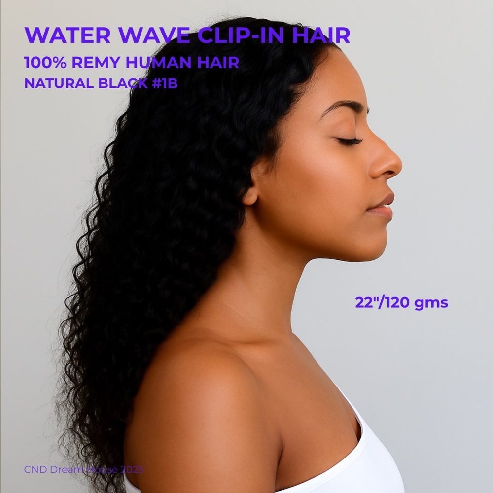 22" Clip-In Hair Extensions 120g Water Wave Natural Black 1B